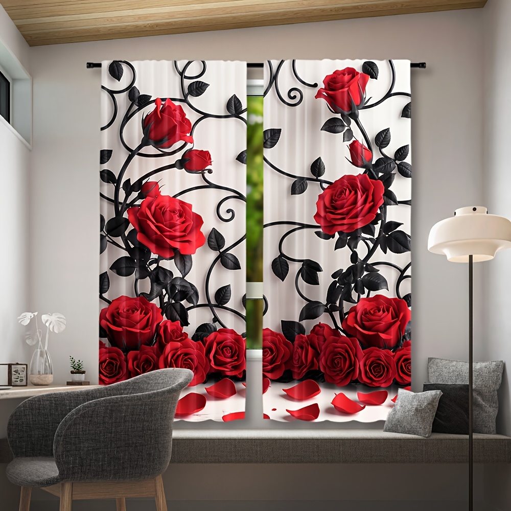 Luxury Red Rose Floral Pattern - огляд і ціна Home Textiles Luxury Curtains